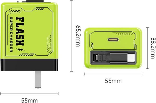2-in-1 Compatible with 120w Fast Charger, Fast Charger Module with Type-C Cable, All in One Chargers Retractable Wall Plug for iPhone, Phone and Laptops (1PCS-Green) - Image 2