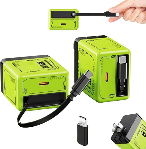 2-in-1 Compatible with 120w Fast Charger, Fast Charger Module with Type-C Cable, All in One Chargers Retractable Wall Plug for iPhone, Phone and Laptops (1PCS-Green) - Image 8