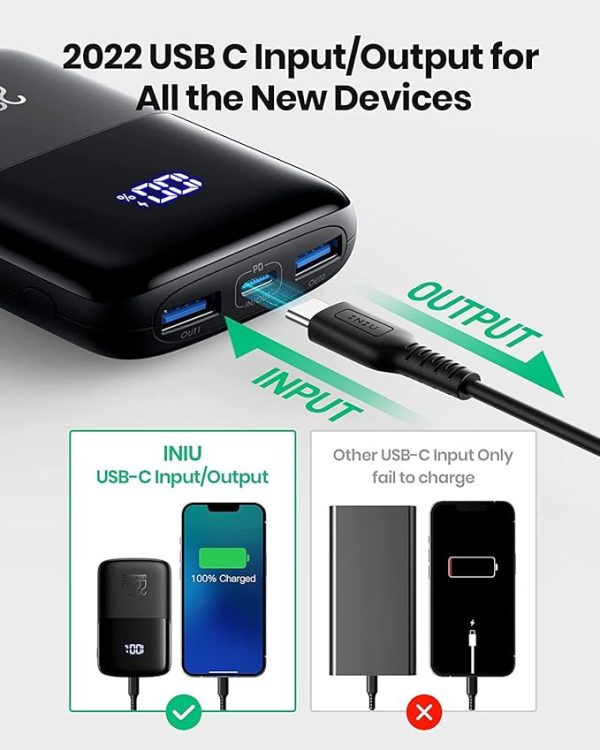 INIU Portable Charger, Smallest 22.5W 10000mAh Power Bank, USB C in/Output Fast Charging 3-Output Mini Battery Pack Charger with Phone Holder - Image 5