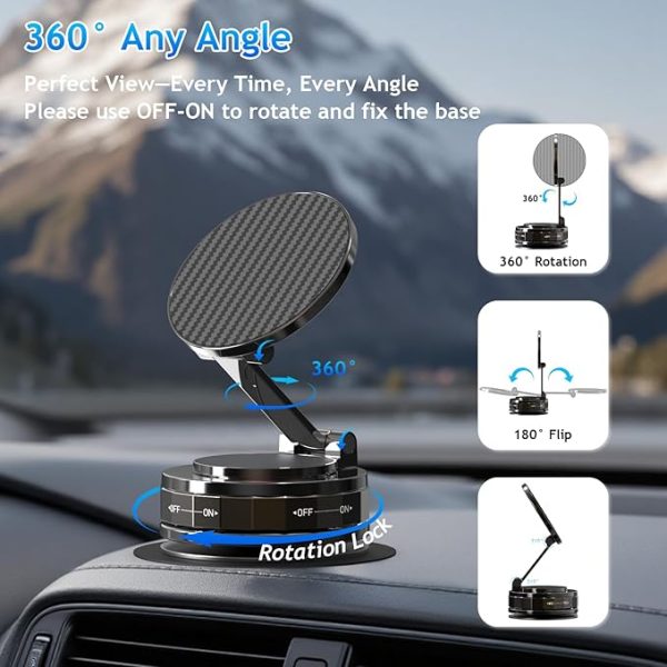 Phone Holders for Your car, Compatible with MagSafe, Ultra Vacuum Suction Cup Mount, 360° Rotation, Car Phone Holder Compatible with All Models, Carbon Fiber Coffee - Image 5