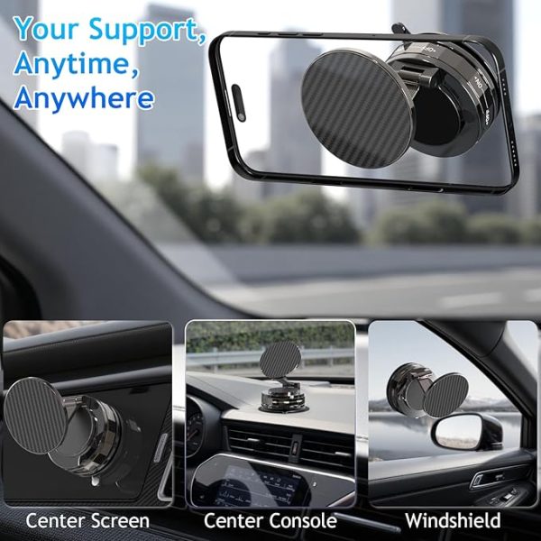 Phone Holders for Your car, Compatible with MagSafe, Ultra Vacuum Suction Cup Mount, 360° Rotation, Car Phone Holder Compatible with All Models, Carbon Fiber Coffee - Image 6