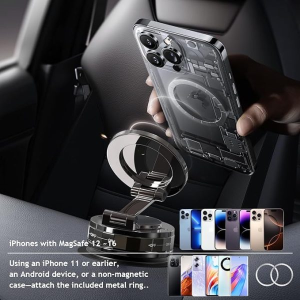 Phone Holders for Your car, Compatible with MagSafe, Ultra Vacuum Suction Cup Mount, 360° Rotation, Car Phone Holder Compatible with All Models, Carbon Fiber Coffee - Image 2