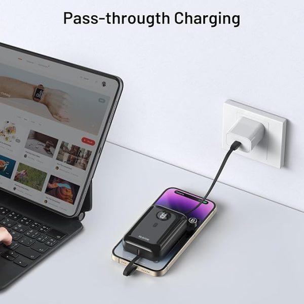 BLAVOR Portable Charger with Built-in Cable, PD 20W Fast Charging Power Bank, 10000mAh Mini Power Pack, USB-C Bidirectional in/Output Small External Battery Pack for iPhone 16 15 14 13 Pro Max SE - Image 4