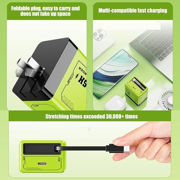 2-in-1 Compatible with 120w Fast Charger, Fast Charger Module with Type-C Cable, All in One Chargers Retractable Wall Plug for iPhone, Phone and Laptops (1PCS-Green) - Image 5