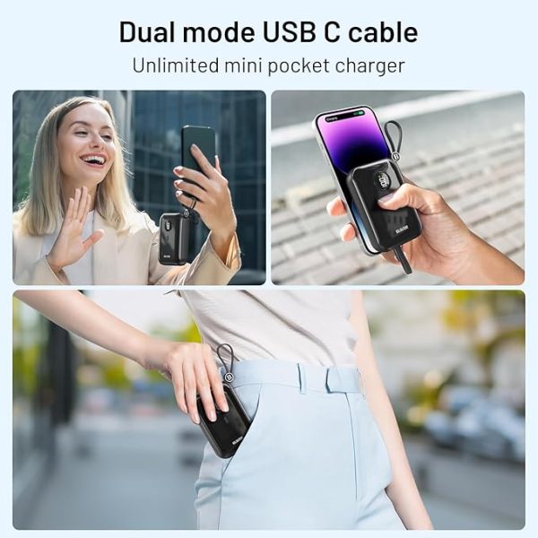 BLAVOR Portable Charger with Built-in Cable, PD 20W Fast Charging Power Bank, 10000mAh Mini Power Pack, USB-C Bidirectional in/Output Small External Battery Pack for iPhone 16 15 14 13 Pro Max SE - Image 5