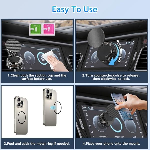 Phone Holders for Your car, Compatible with MagSafe, Ultra Vacuum Suction Cup Mount, 360° Rotation, Car Phone Holder Compatible with All Models, Carbon Fiber Coffee - Image 4