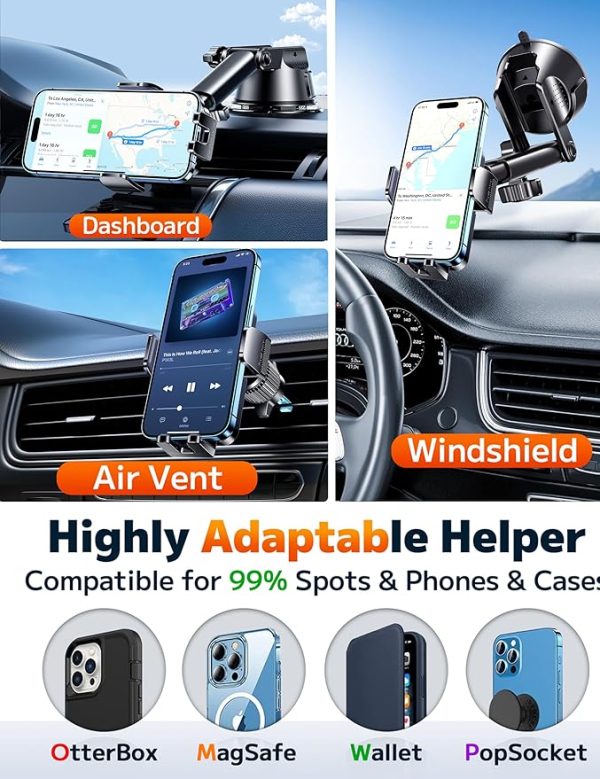 Qifutan Dash Mounted Holders Phone Holders for Your Car Phone Mount for Car Windshield Dashboard Air Vent Universal Hands Free Automobile Cell Phone Holder Fit for iPhone Smartphone - Image 3