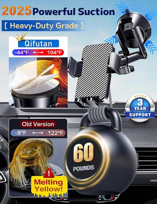 Qifutan Dash Mounted Holders Phone Holders for Your Car Phone Mount for Car Windshield Dashboard Air Vent Universal Hands Free Automobile Cell Phone Holder Fit for iPhone Smartphone - Image 5